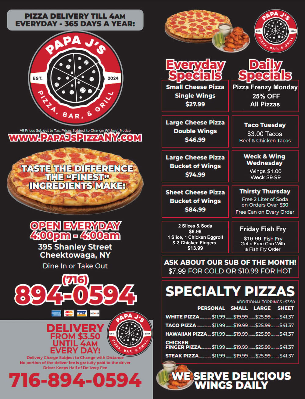Restaurant In Cheektowaga NY - Papa J's Pizza